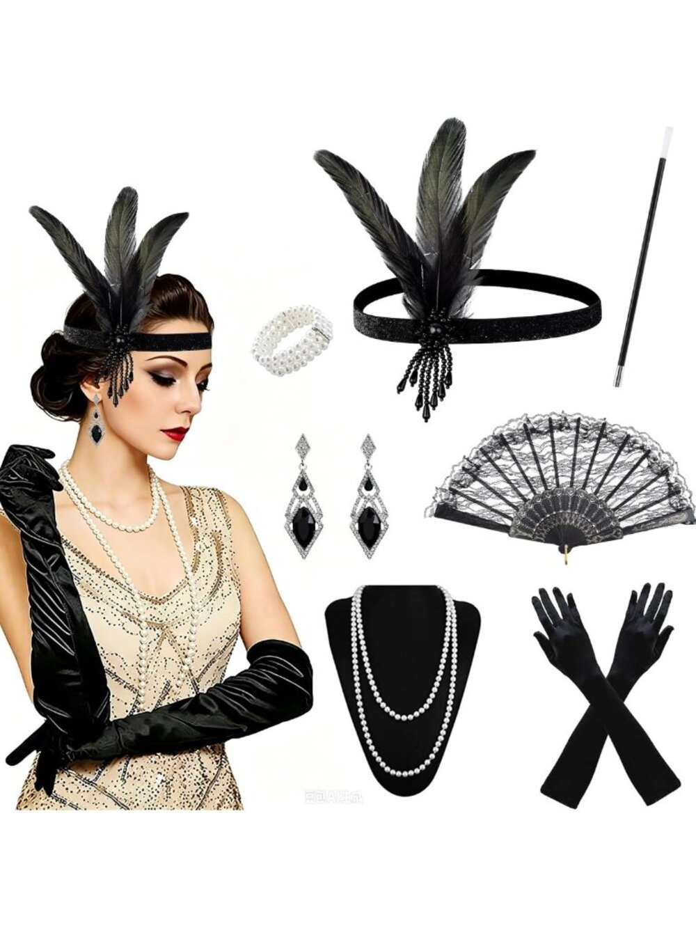 1920s Flapper Costume Accessories Set | Great Gatsby Inspired Women's Outfit